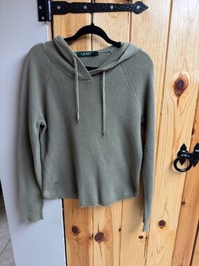 Lauren Ralph Lauren Olive Knit Hooded Sweater